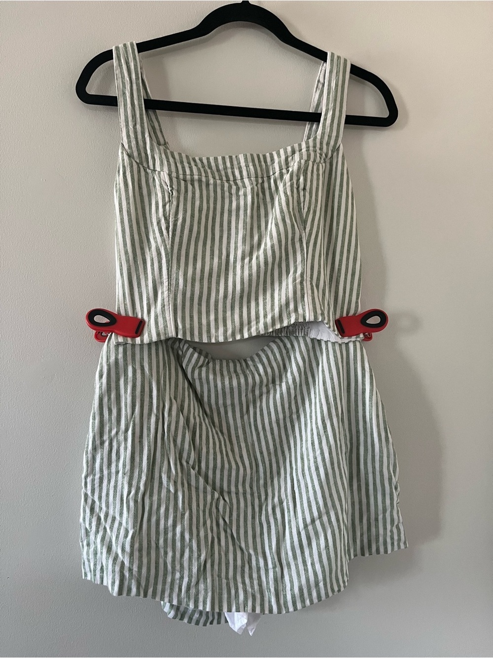 Abercrombie Green White Striped Linen Matching Set Medium Crop Top Shorts Beach